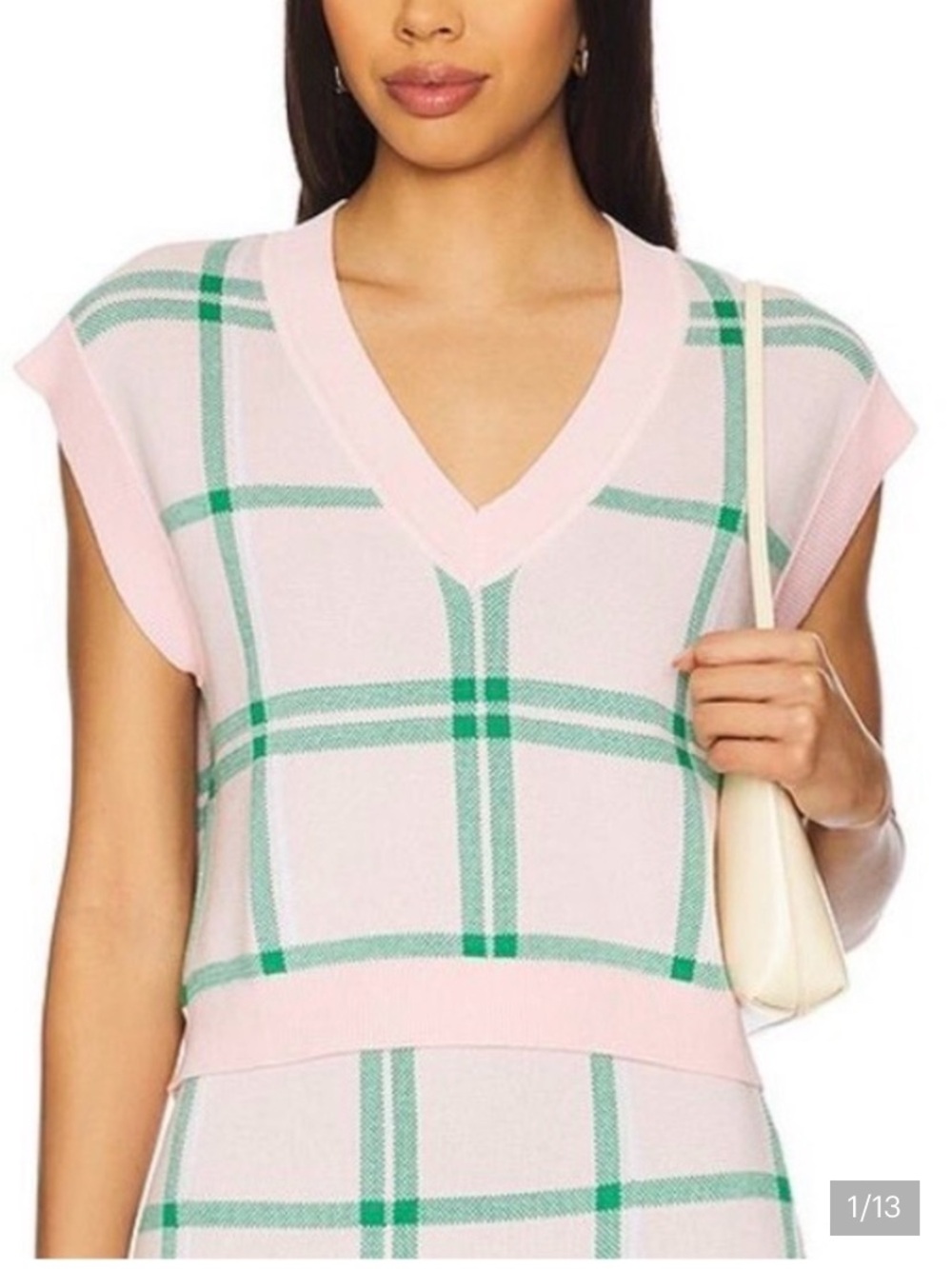 favorite daughter veronica vest Sleeveless Pink V-Neck Plaid Knit Sweater vest S